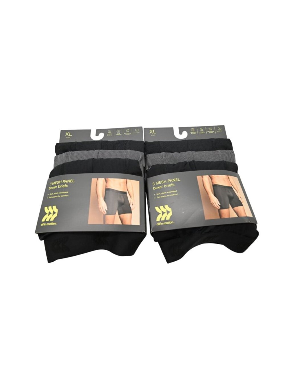 NIP All in Motion Lot of 2 3 Pack Mesh Panel Boxer Briefs Sz XL Black Gray